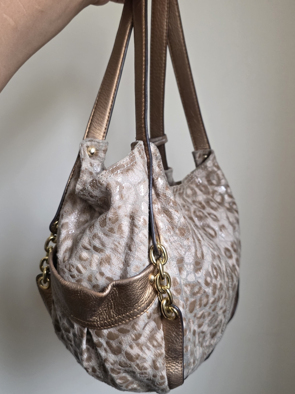 b. makowsky Beige and Brown Leopard-Print Hobo Bag with Gold Accents - Picture 4 of 7
